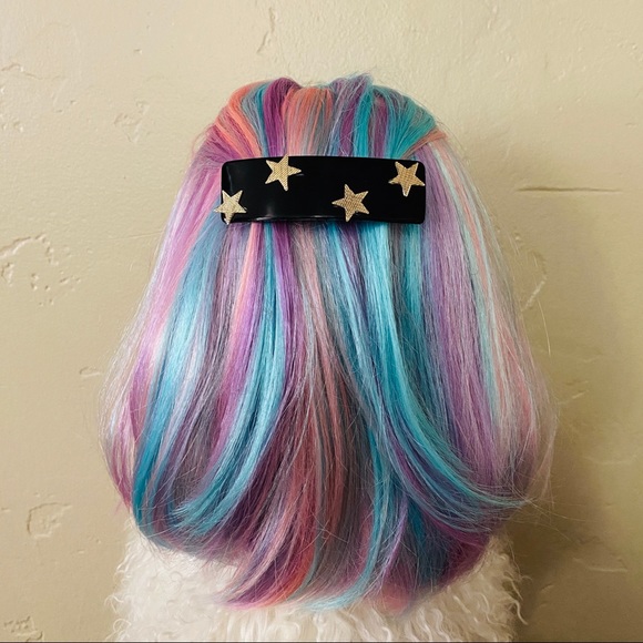 Vintage 80’s Black and Gold Star Plastic Barrette - Picture 1 of 7